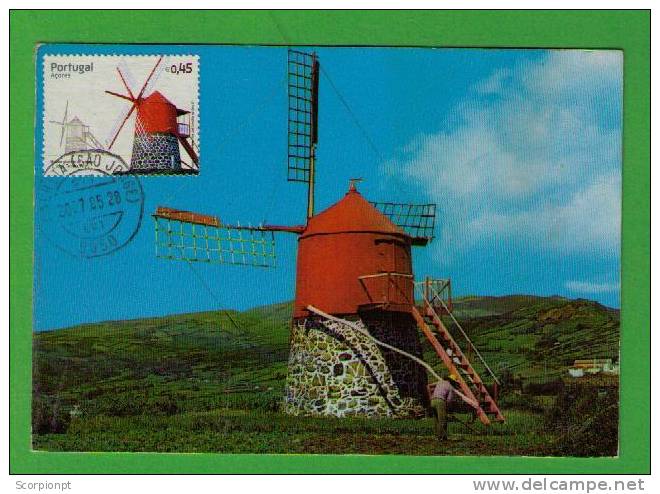 Wood Windmills Typical Local AZORES Molinos Moulins Architecture Portugal Carte Maximum Card Sp1706 - Moulins