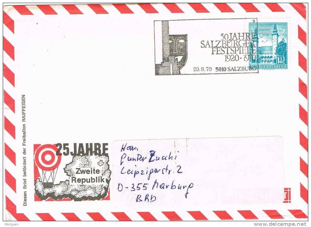 Carta  SALZBURG (Austria) 1970. 50 Aniversary.  BALLONPOST - Lettres & Documents