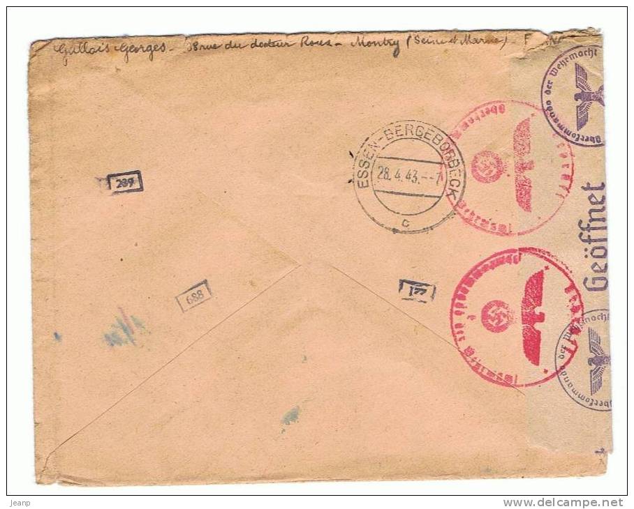 Pétain 4f Yvert 521A seul sur lettre censurée pour l´Allemagne, 1943