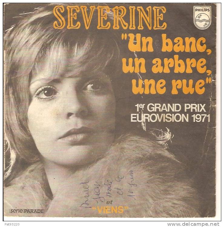 POCHETTE VIDE (pochette Seule) De 45 Tours : SEVERINE Un Banc, Un Arbre, Une Rue. Eurovision 1971 / Etat Correct - Accessories & Sleeves