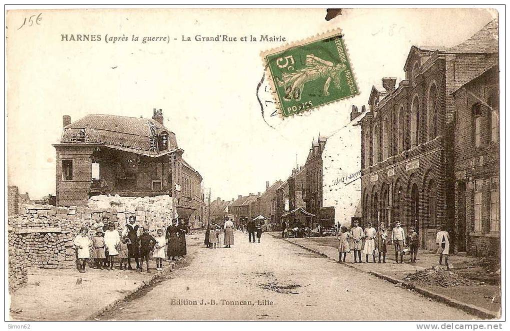 62  HARNES   La Grand / Rue  Et La Mairie  Après La Guerre - Harnes