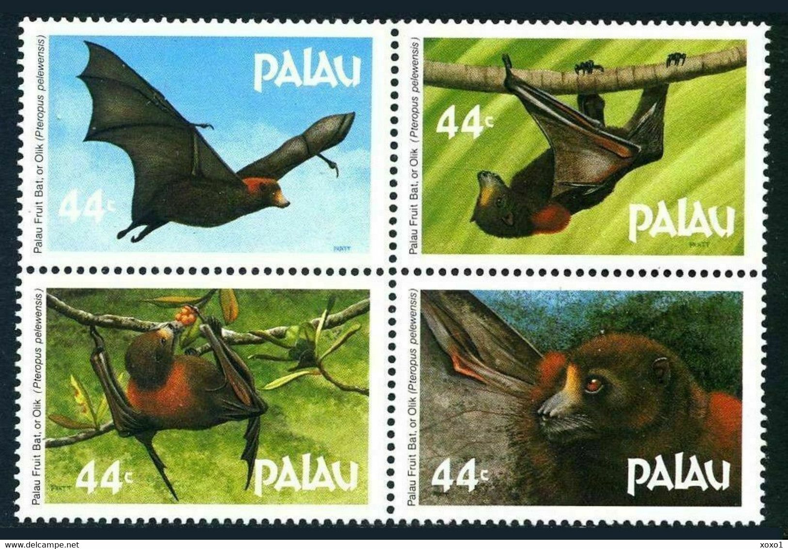 Palau 1987 MiNr. 172 - 175  Palau-Inseln Mammals Bats Pelew Flying Fox 4v MNH** 5,50 € - Murciélagos