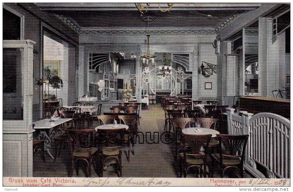 Belgique : Gruss Vom Café Victoria. Hannover, Den Georgstr. 12. - An-1908. Scans Recto-verso - Lontzen
