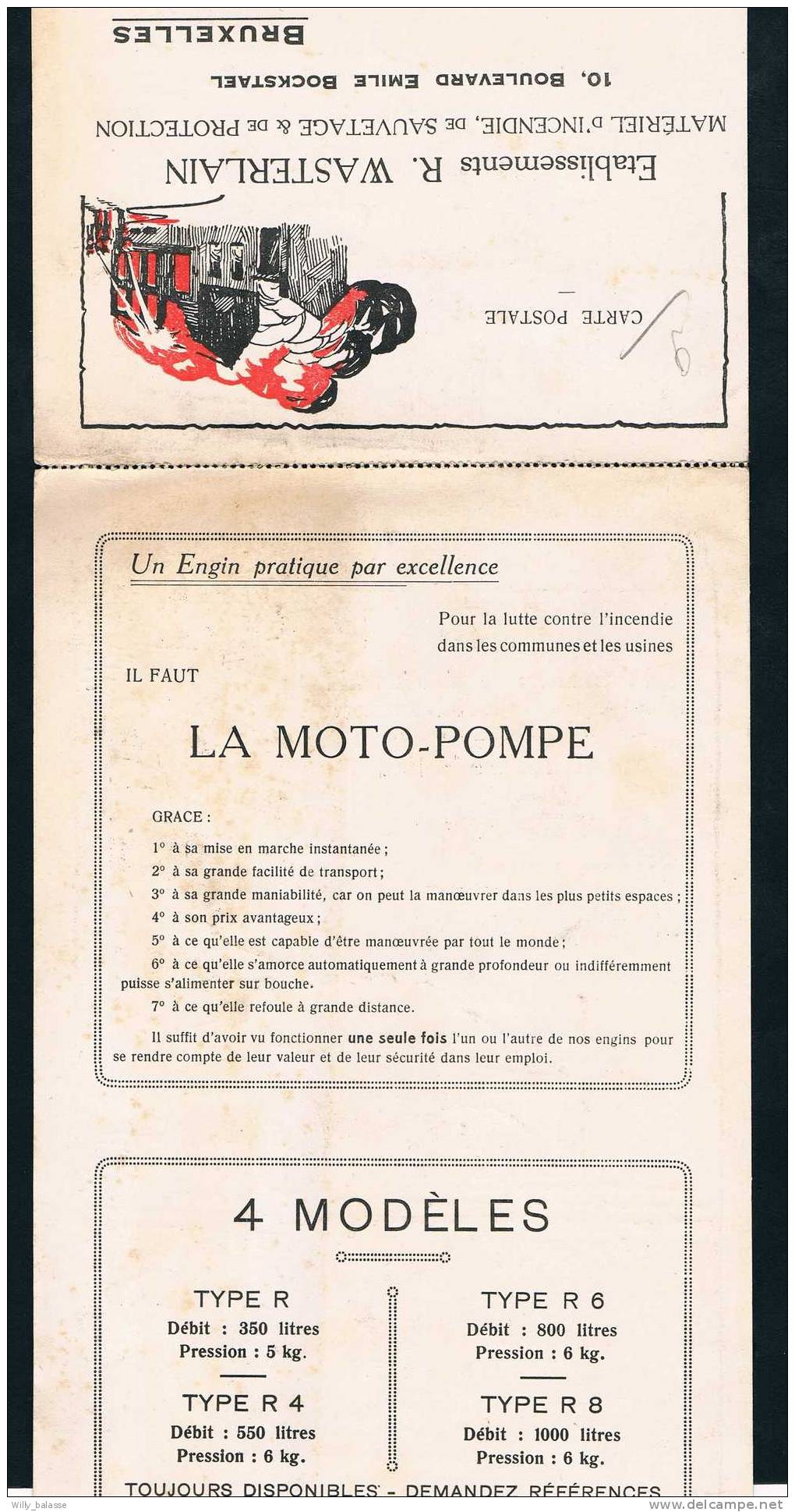 Belgique ~1928 Imprimé Illustré "MOTO-POMPE" Affr. 5c Hoyoux De Bruxelles. - Cartas & Documentos