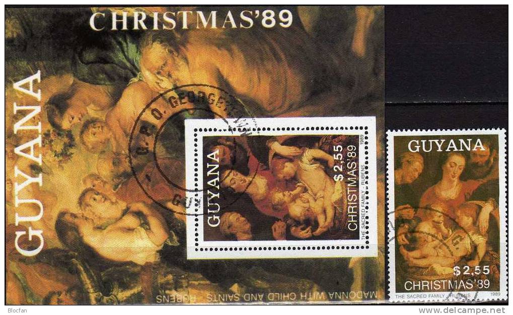 Gemälde Des Maler Rubens Weihnachten 1989 GUYANA 3073 Plus Block 73 O 17€ Christmas Bloc Sheet Art Bf Of America - Paintings