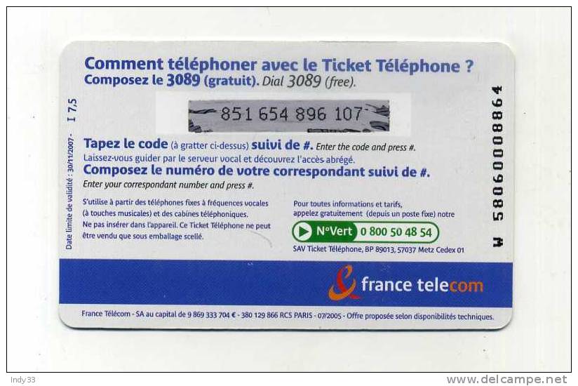 TELECARTE FRANCE . TICKET TELEPHONE - Tickets FT