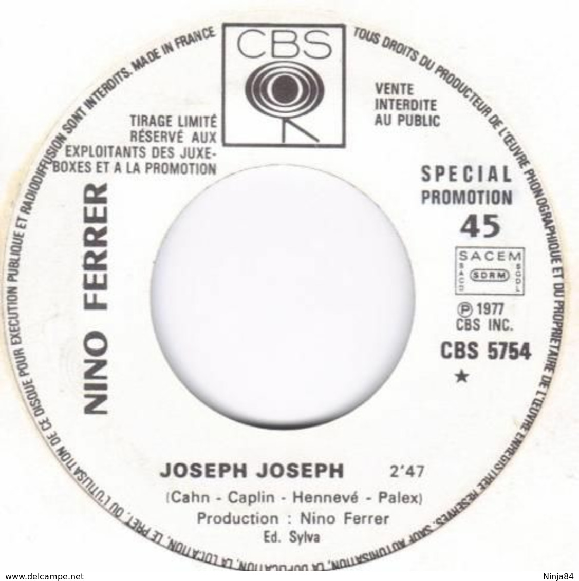 SP 45 RPM (7")  Nino Ferrer  "  Joseph Joseph  "  Promo - Collector's Editions