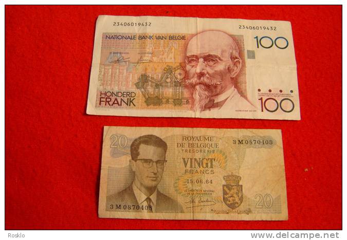 BELGIQUE 2 BILLETS 20FRS 1964 + 100FRS  / BEL  ETAT ONT SERVIS - Sonstige & Ohne Zuordnung