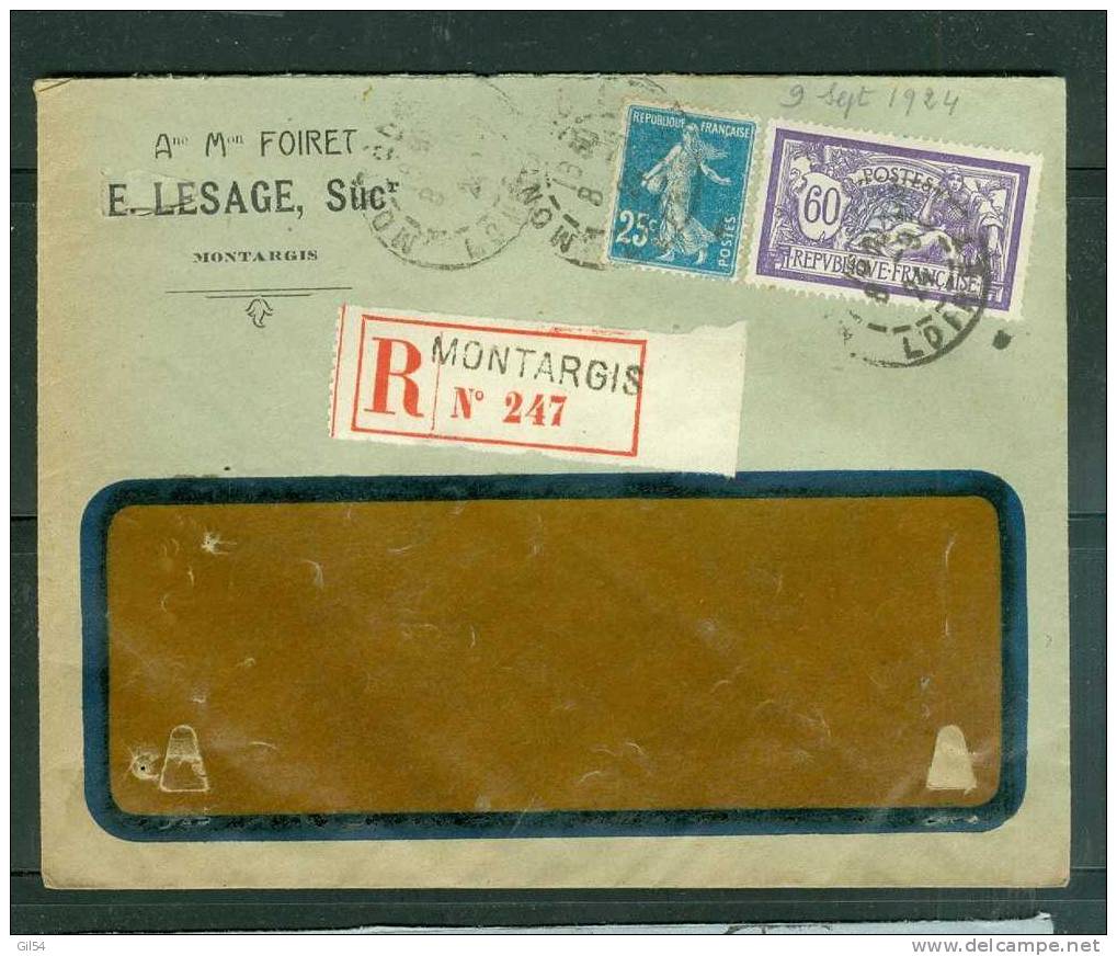 Lettre Recommandée De Montargis    à 0,85 Fr ( Maury N°140 +  144 )  Le 09/09/1924 - BB11221 - Briefe U. Dokumente