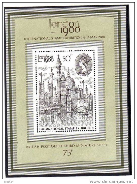 BM-Ausstellung 1980 Bauwerke London Großbritannien Block 3 ** 2€ Berühmte Bauten Exhibition Bloc Philatelic Sheet Of UK - Sheets, Plate Blocks & Multiples