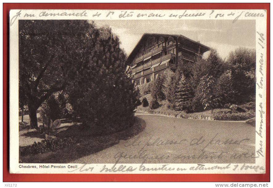 L243 Chexbres Hôtel-Pension Cecil,Regamey-Favre Propriétaire,Parc.Cachet Chexbres 1938 Vers Clarens.Carte Photo - Chexbres