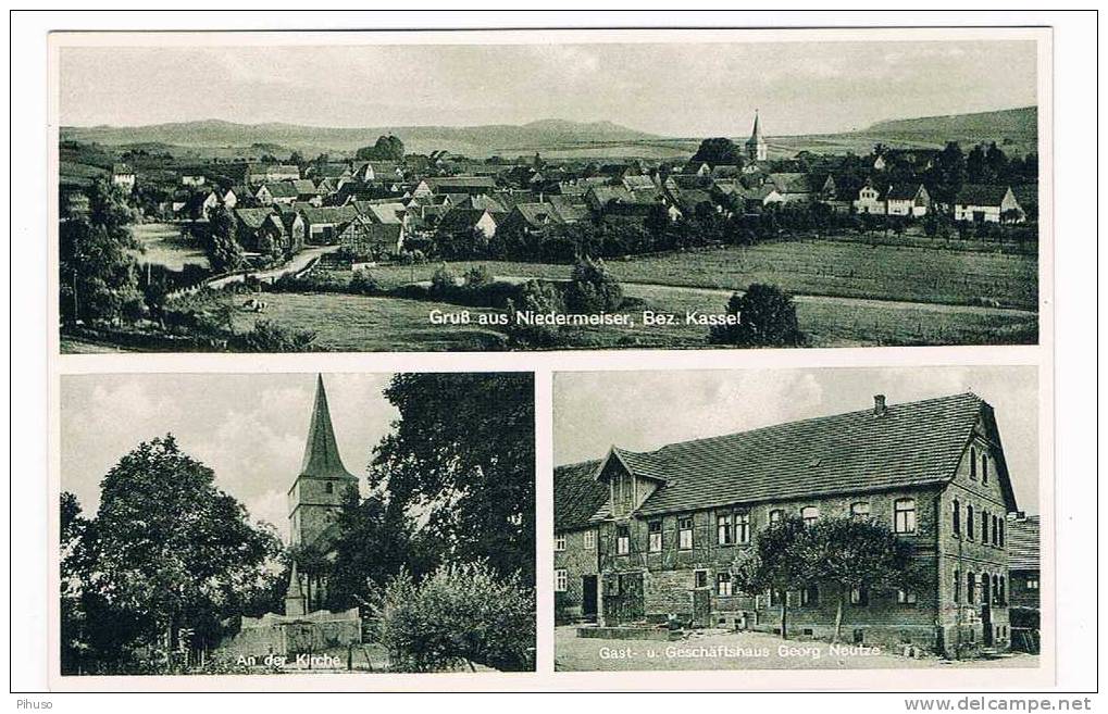 D1894   NIEDERMEISTER / HOFGEISMAR : Multiview Mit Panorama-Kirche-Gasthaus Georg Neutze - Hofgeismar