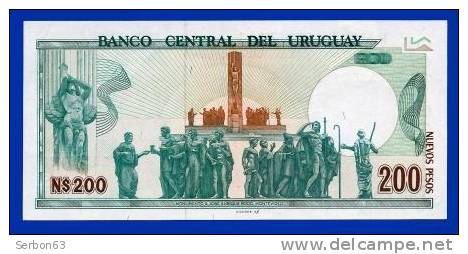 BILLET MONNAIE NEUF URUGUAY AMERIQUE DU SUD 200 NUEVOS PESOS BANCO CENTRAL DEL 3 SIGNATURES N°15885288 JOSE ENRIQUE RODO