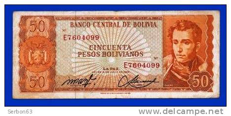 BILLET MONNAIE USAGE BOLIVIE AMERIQUE DU SUD 50 CINCUENTA PESOS BOLIVIANOS 2 SIGNATURES N° E 7604099 SUCRE - Bolivia