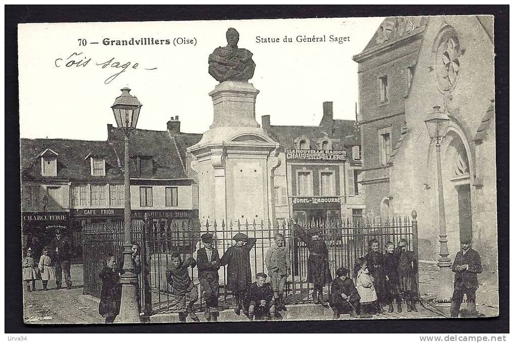 CPA  ANCIENNE- FRANCE- GRANDVILLIERS (60)- LA STATUE DU GENERAL SAGET EN GROS PLAN AVEC TRES BELLE ANIMATION - Grandvilliers