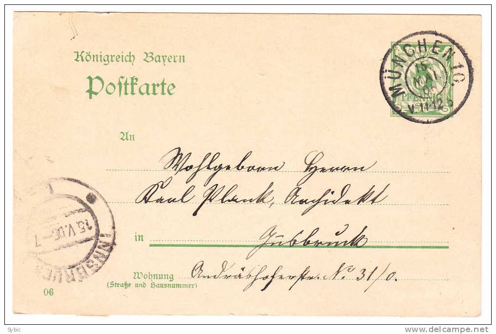 ALLEMAGNE BAVIERE - Entier Postal / Ganzsache - 15/05/1906 - München - Ganzsachen