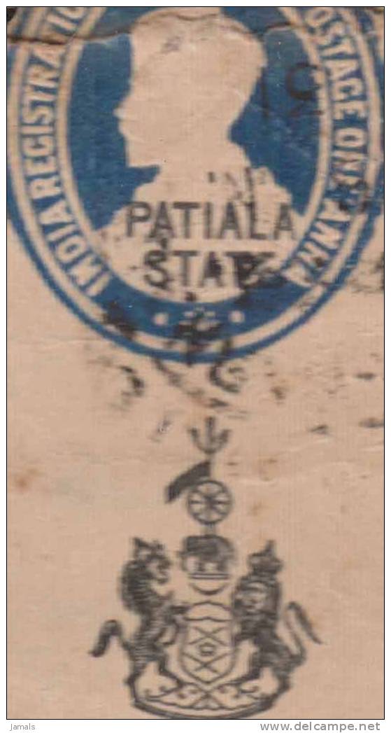 Br India King George V, Registered Postal Stationery Envelope, Princely State Patiala Overprint, India Condition As Scan - 1911-35  George V