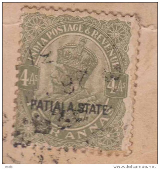 Br India King George V, Registered Postal Stationery Envelope, Princely State Patiala Overprint, India Condition As Scan - 1911-35 Koning George V