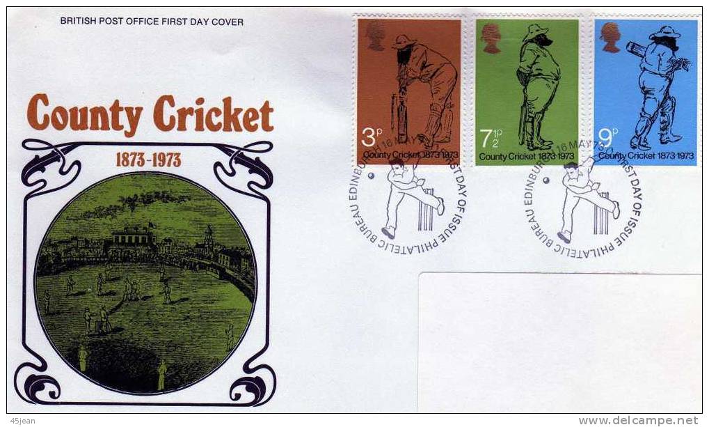 Grande-Bretagne:1973 Très Belle Fdc "100 Ans Du Règlement- Pour Les Matches Cricket" - Cricket