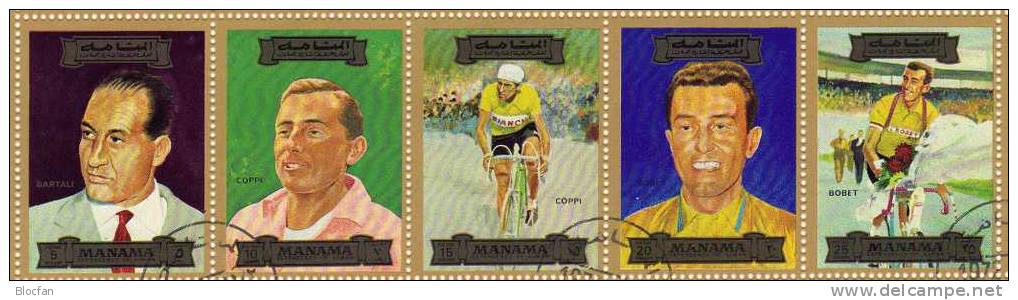 Rad Profis der Tour de France 1972 Manama 1175/94, 9xZD+ Kleinbogen o 16€ Radrennen se-tenant sport sheetlet from arabia