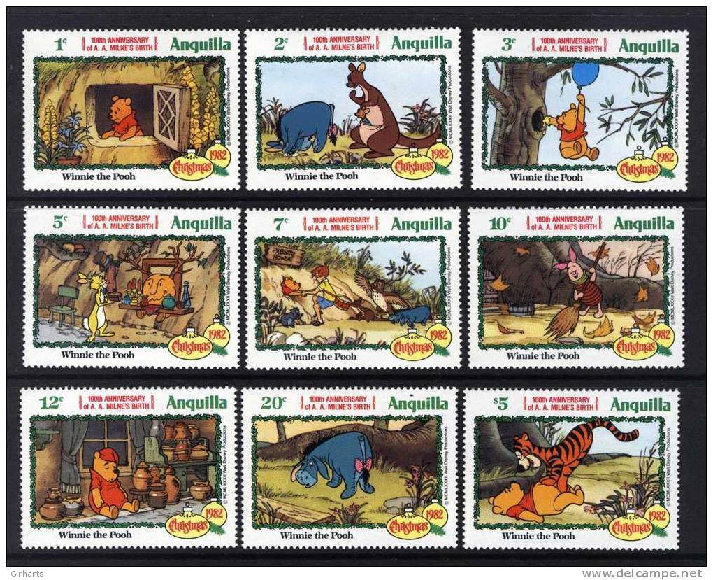 ANGUILLA - 1982 A A MILNE WINNIE THE POOH SET (9V) MNH ** - Anguilla (1968-...)