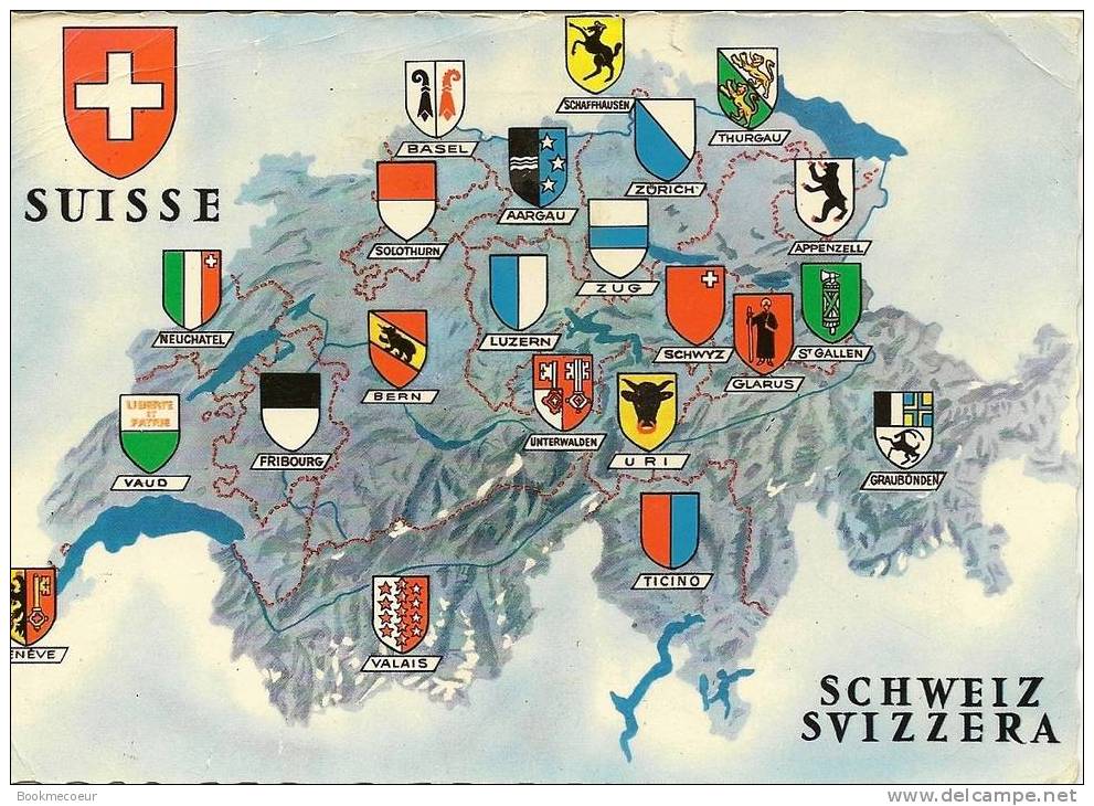 CARTE DE LA SUISSE  SCHWEIZ  SVIZZERA  LES 22 CANTONS               N° C 2809 - St. Anton