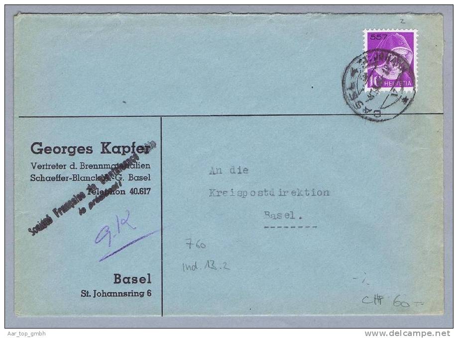 Schweiz Portofreiheit 1941-03-08 Basel Brief Mit Gr#557 Société Francsaise Bienfaisance De Bale Zu#15z Nur 760 Marken - Portofreiheit