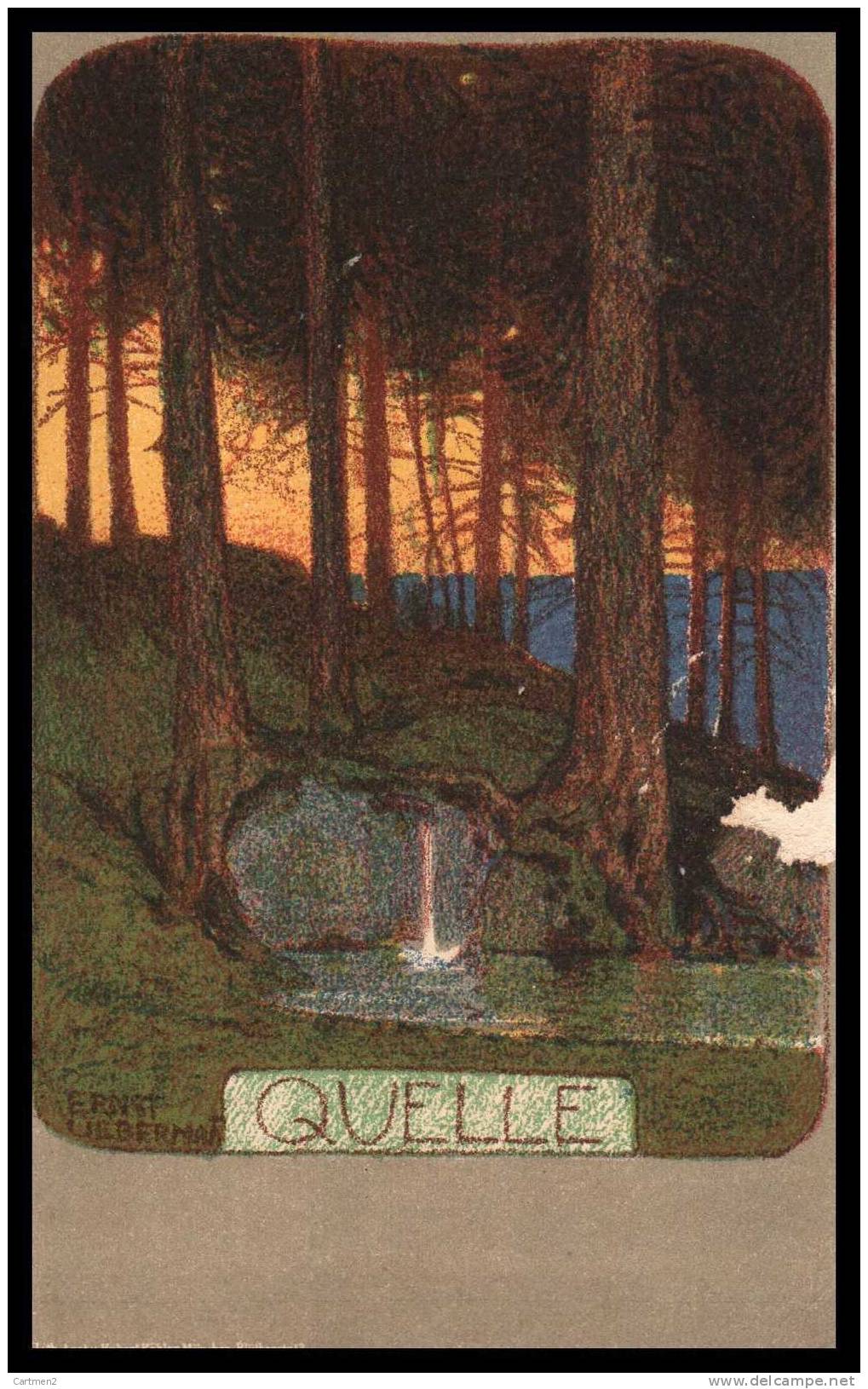 ILLUSTRATEUR ERNST LIEBERMANN " QUELLE " PAYSAGE FORET 1900 - Liebermann, Ernst