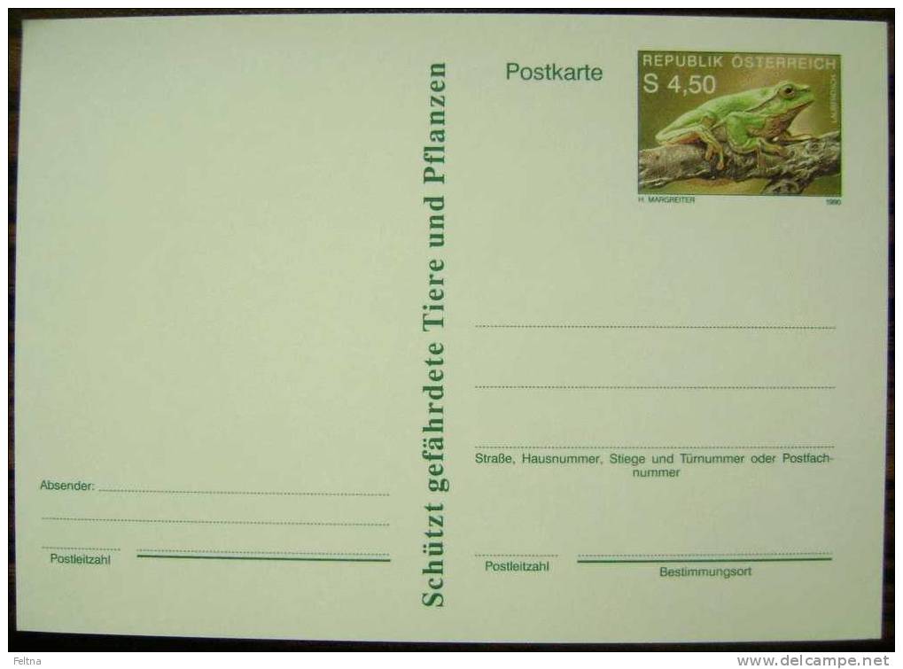 1990 AUSTRIA POSTAL CARD WITH FROG - Frogs