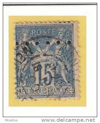 Nº 101  15 C. Azul De 1884-90 Perforado Silgle 1 6 Trous Berger Levrault - Télégraphes Et Téléphones