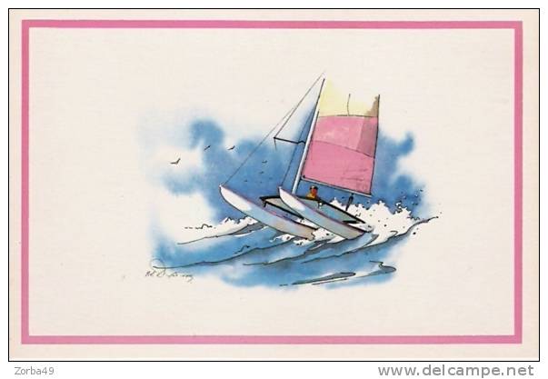 PIERRE-YVES DAYOT Aquarelle  Voile Catamaran - Voile