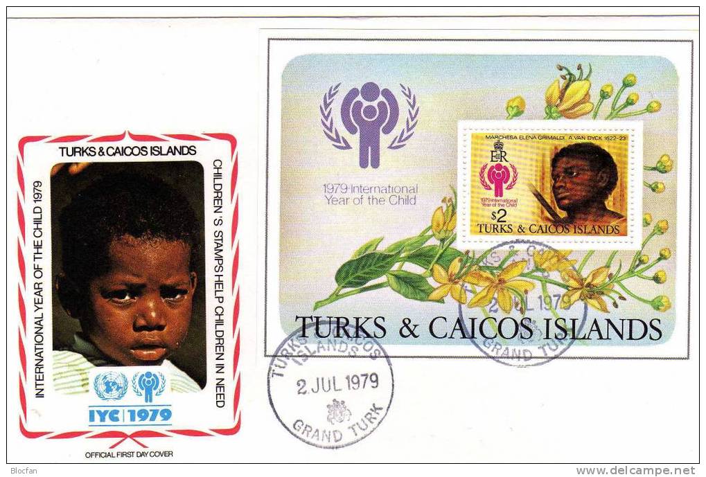 UNO Jahr Des Kindes 1979 Gemälde Mit Kindern Turks Caicos 431/4 Plus Block 15 FDC 10€ UNESCO Painting Cover From America - Turks- En Caicoseilanden