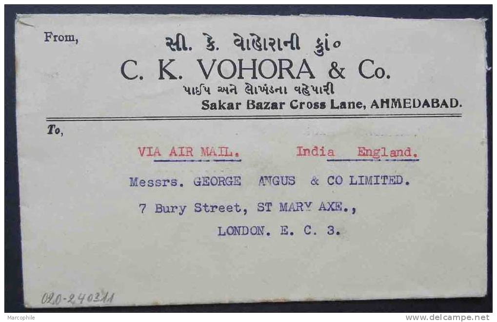 INDE ANGLAISE - AHMEDABAD / LETTRE AVION POUR LONDRES  (ref 1280) - 1911-35 King George V
