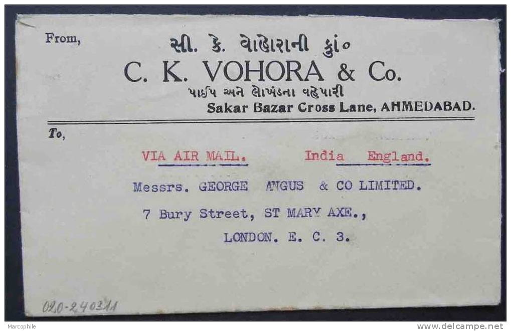 INDE ANGLAISE - AHMEDABAD / LETTRE AVION POUR LONDRES  (ref 1280) - 1911-35  George V