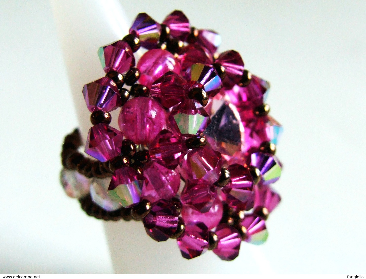 Superbe Bague Artisanale Fuchsia Véritable Cristal Swarovski T.54/55 - Bagues