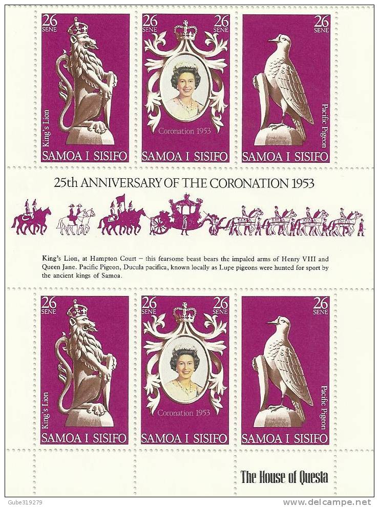 SAMOA I SISIFO   -1978 -  10 Pieces QUEEN ELISABETH II CORONATION 1953-1978 SOUVENIR SHEET WITH 6 STAMPS EACH OF 26 SENE - Samoa