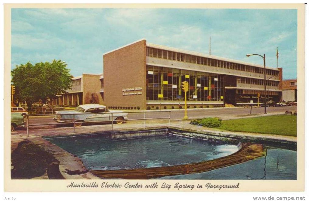 Huntsville AL Alabama Electric Center Utility Building, Auto, C1950s/60s Vintage Postcard Street Scene - Huntsville