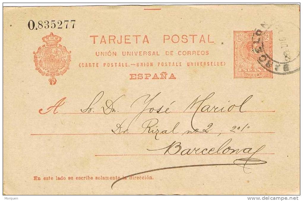 Entero Postal BARCELONA 1912. Alfonso XIII Medallon - 1850-1931