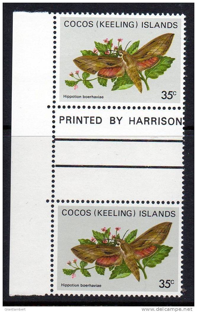 Cocos (Keeling) Islands 1982 Butterflies & Moths 35c Gutter Pair MNH  SG 91 - Isole Cocos (Keeling)