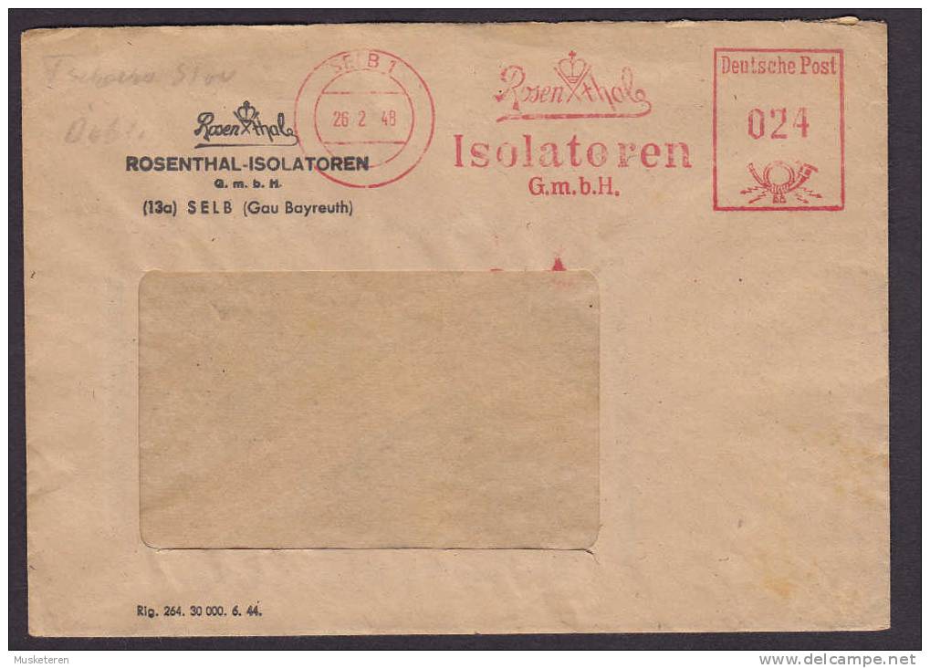 Germany Deutsche Post ROSENTHAL-ISOLATOREN G.m.b.H. SELB Meter Stamp Cover 1948 - Briefe U. Dokumente