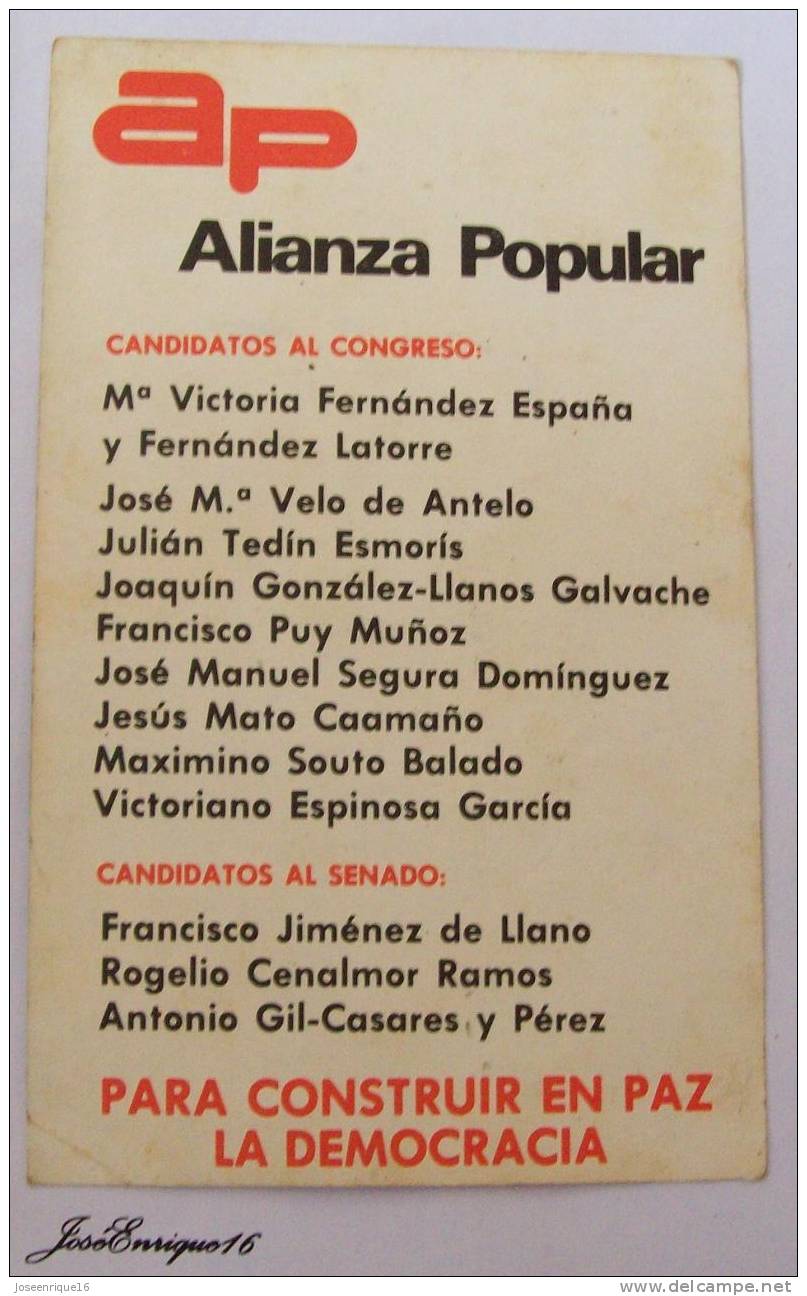 ALIANZA POPULAR, PARA CONSTRUIR EN PAZ LA DEMOCRACIA. CANDIDATOS SENADO Y CONGRESO. - Partis Politiques & élections