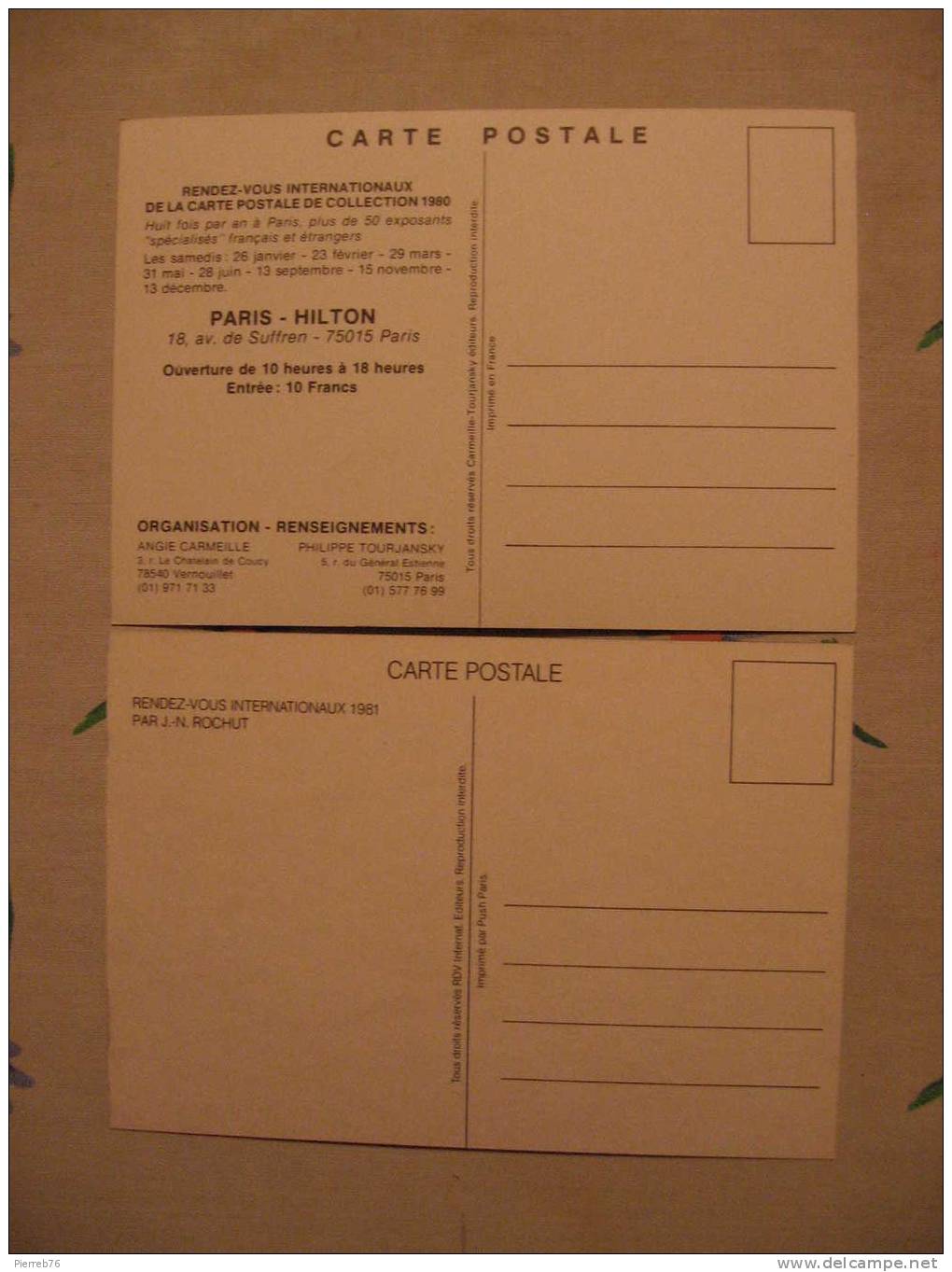 2 Cartes Rendez-vous Internatonaux Paris - Hilton (1980 Et 1981)   J N Rochut - Borse E Saloni Del Collezionismo