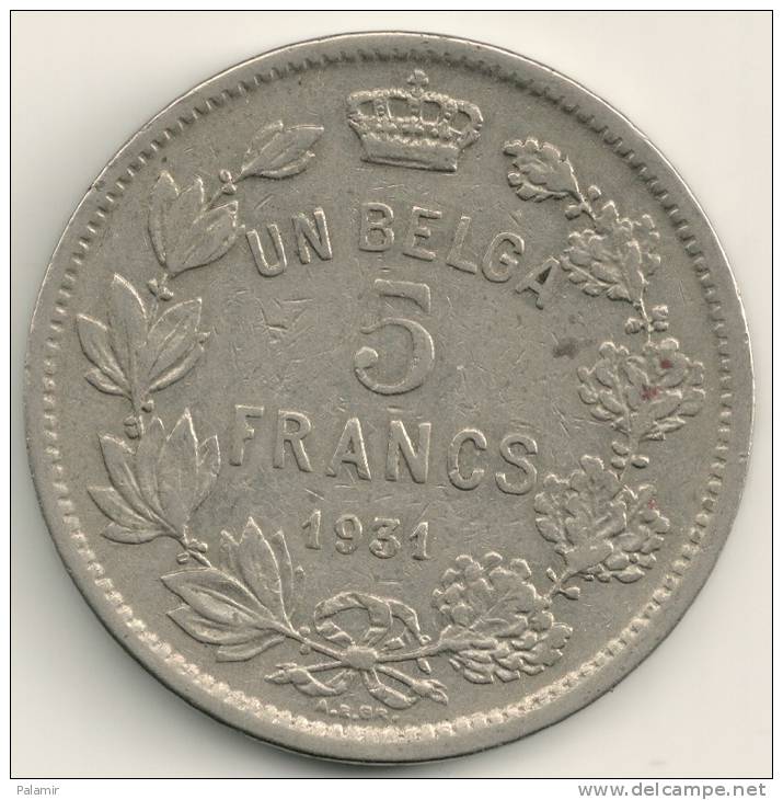 Belgium Belgique Belgie Belgio 5  Franc FR   KM#98  1931 - 5 Frank & 1 Belga