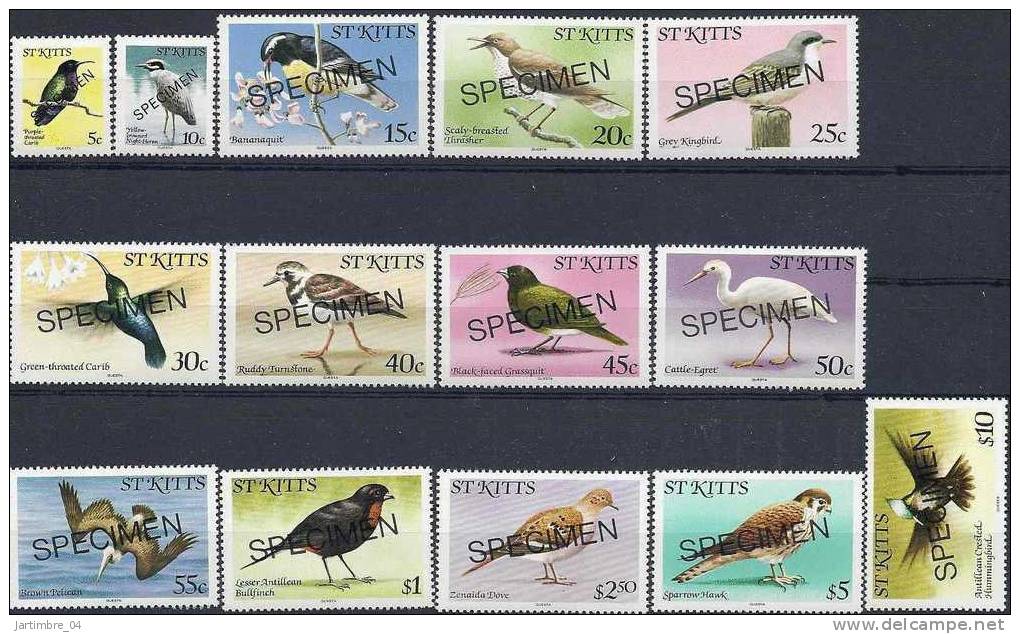 1981 SAINT KITTS St Christophe 454-67** Oiseaux Surchargé Specimen - St.Kitts-et-Nevis ( 1983-...)