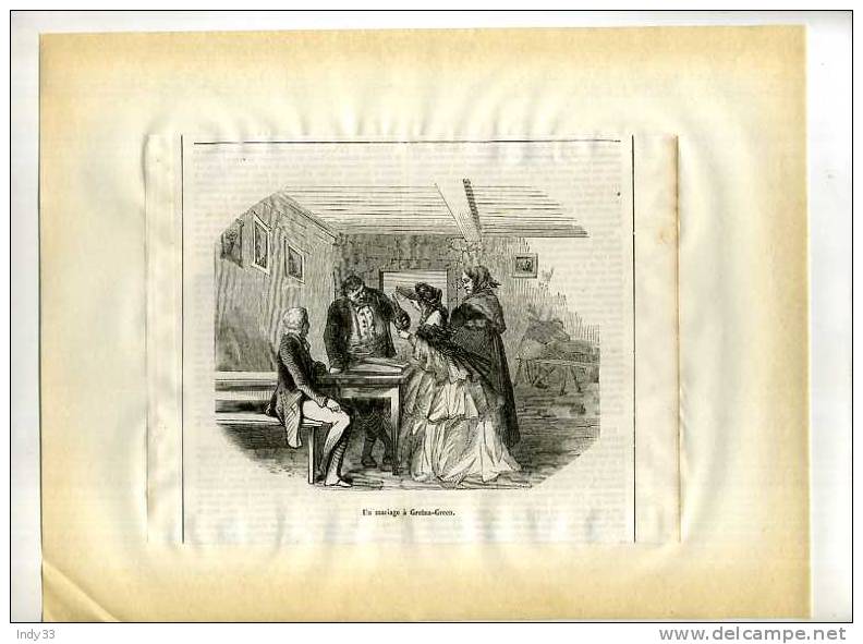 - UN MARIAGE A GRETNA-GREEN . GRAVURE SUR BOIS DU XIXe S. DECOUPEE ET COLLEE SUR PAPIER - Sonstige & Ohne Zuordnung