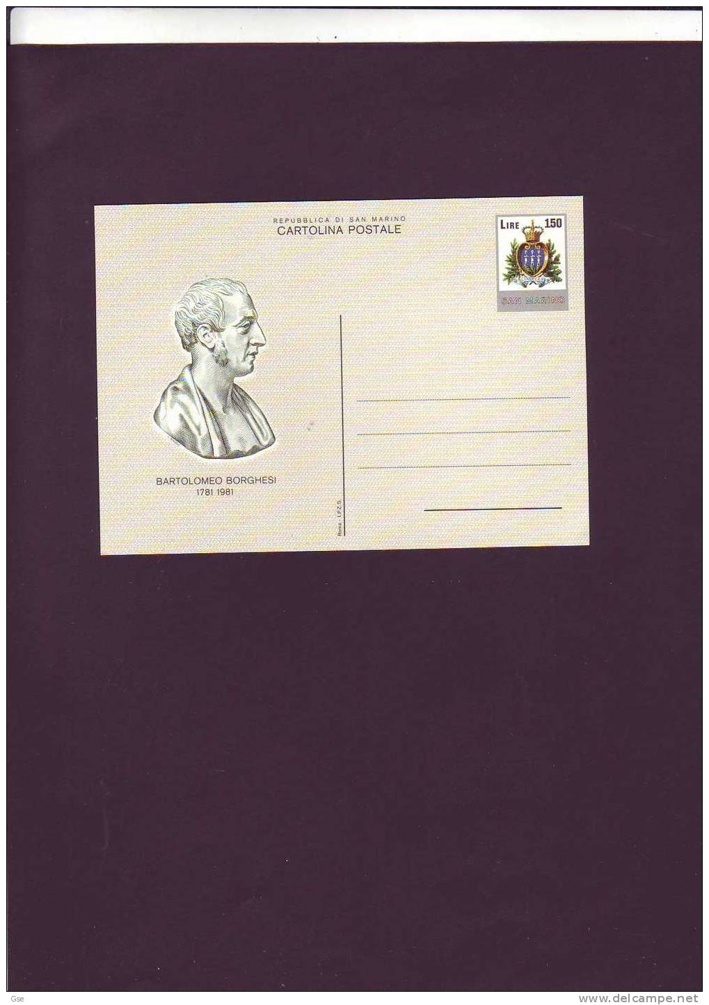 SAN  MARINO   1981 -- Pertile 44 -nuovo - Cartolina Postale -Bartolomeo Borghesi - Entiers Postaux