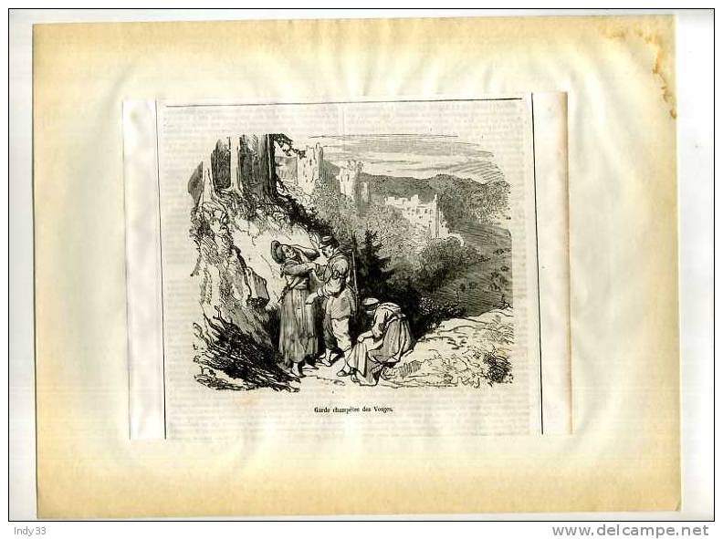 - GARDE CHAMÊTRE DES VOSGES . GRAVURE SUR BOIS DU XIXe S. GUSTAVE DORE . DECOUPEE ET COLLEE SUR PAPIER - Politie & Rijkswacht