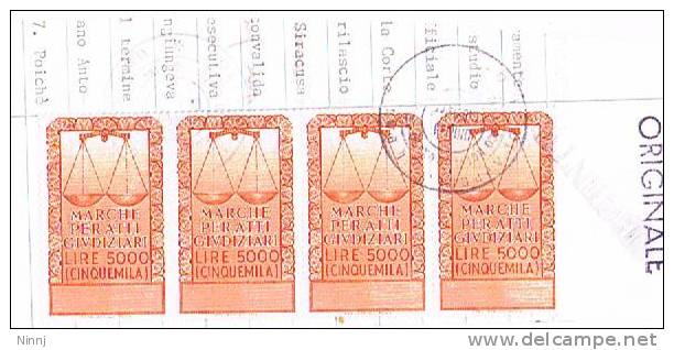 Italia Marche Per Atti Giudiziari 4  X  £. 5.000 Su Frammento Di Carta Bollata - Fiscale Zegels