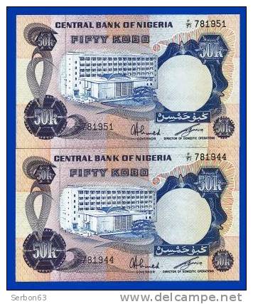 MONNAIE 2 BILLETS DE FIFTY KOBO NEUFS AFRIQUE SEPTENTRIONALE NIGERIA N° F 93 - 781944 ET N° F 93 - 781951 DEUX SIGNAT - Nigeria