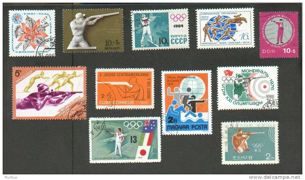 LOT OF 11 USED STAMPS, SHOOTING - Tir (Armes)